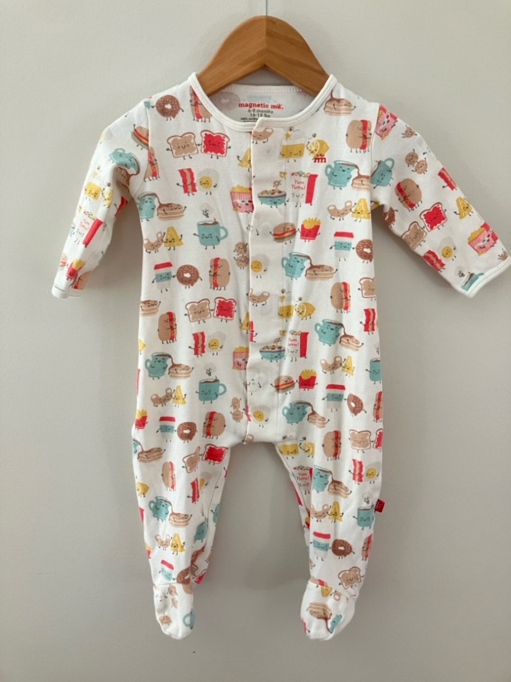 Magnetic Me 6-9m Organic Cotton Footie Sleeper with Food Friends Print